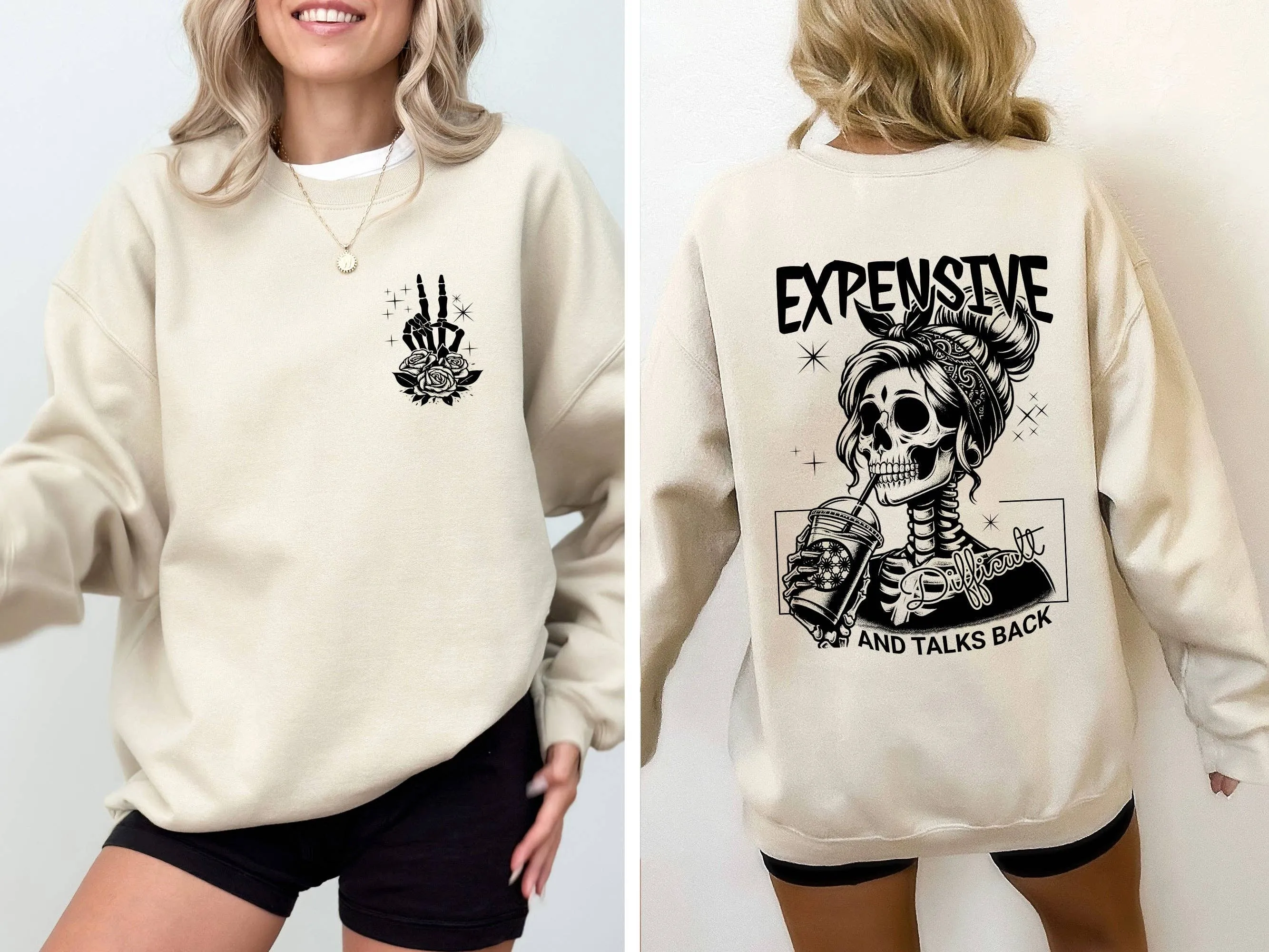 Expensive, Difficult, Talks Back, Mom, Mother, Skeleton, Sweatshirt: Ash Gray / Small